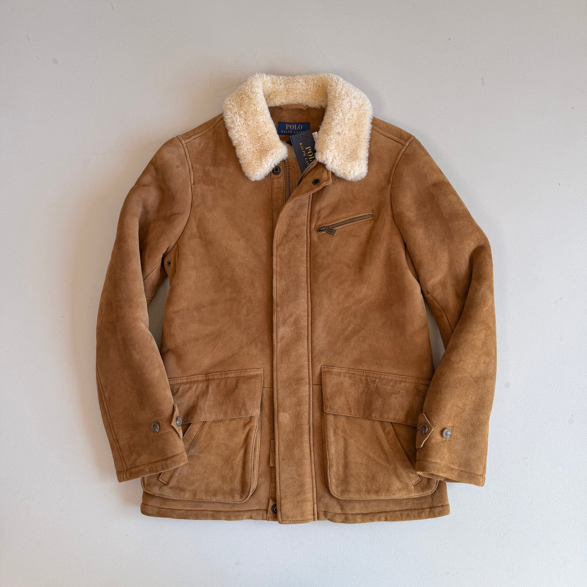 NWT Polo Ralph Lauren (S) Shearling Lamb Suede Leather Car Coat
