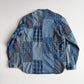 RRL Ralph Lauren (L) Indigo Patchwork Band Collar Button Front Shirt