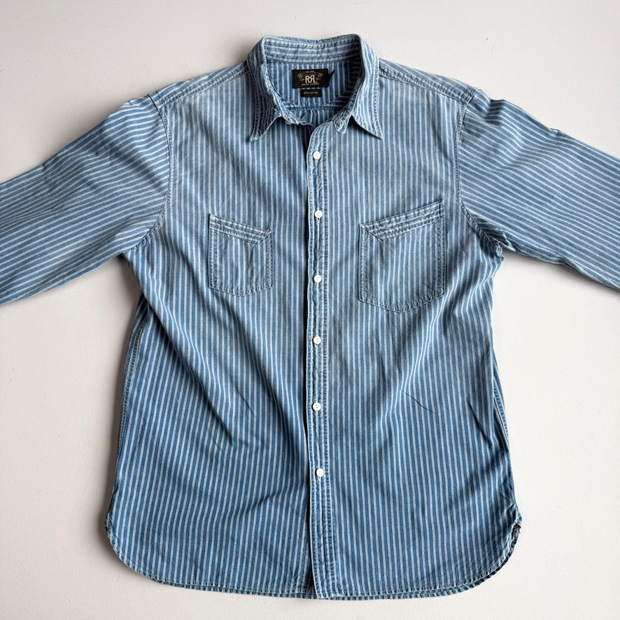 RRL Ralph Lauren (L) Selvedge Hickory Stripe Cotton Heritage Railroad Shirt
