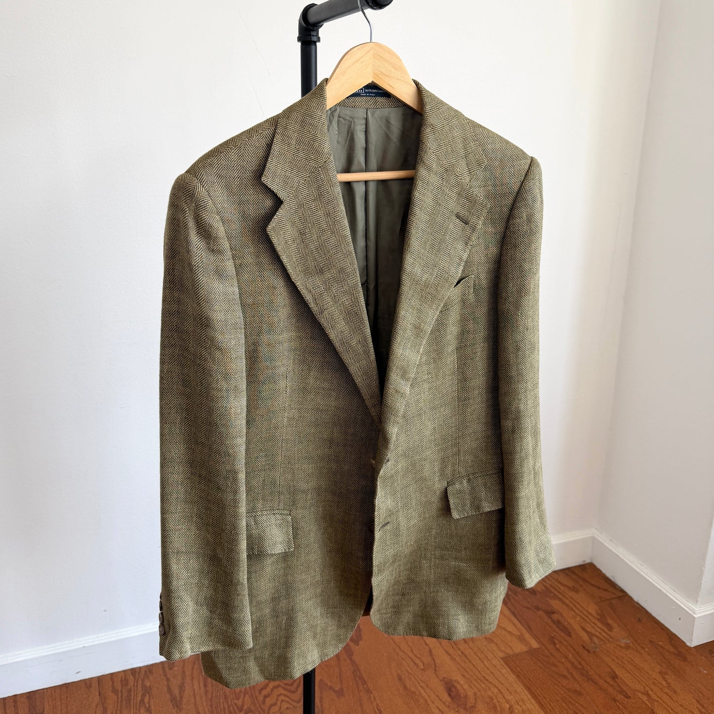 Polo Ralph Lauren (42R) Olive Green 100% Flax Tweed Herringbone Sport Coat