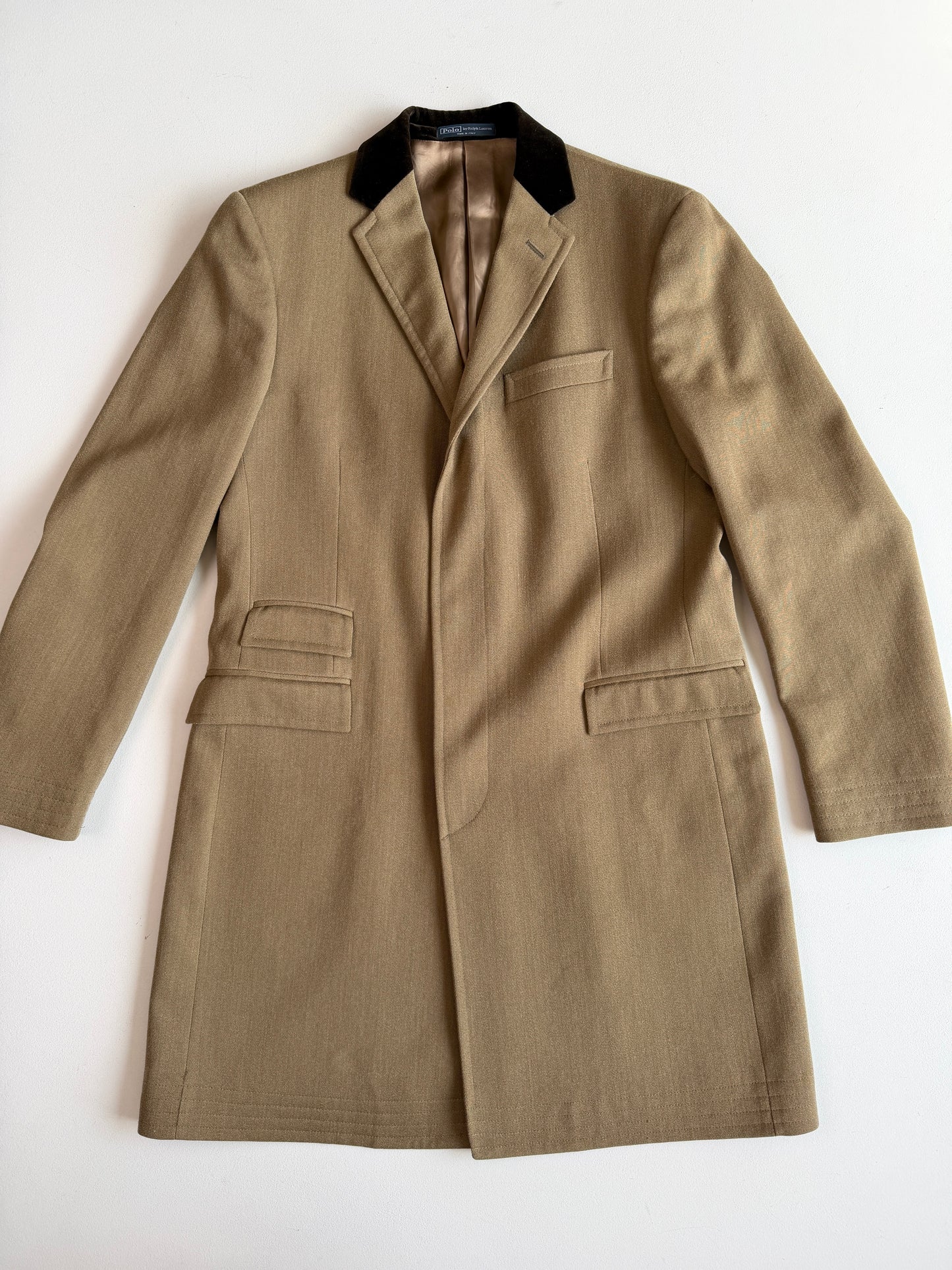 Polo Ralph Lauren (44R) Velvet Collar Wool Woven Covert Fawn Topcoat