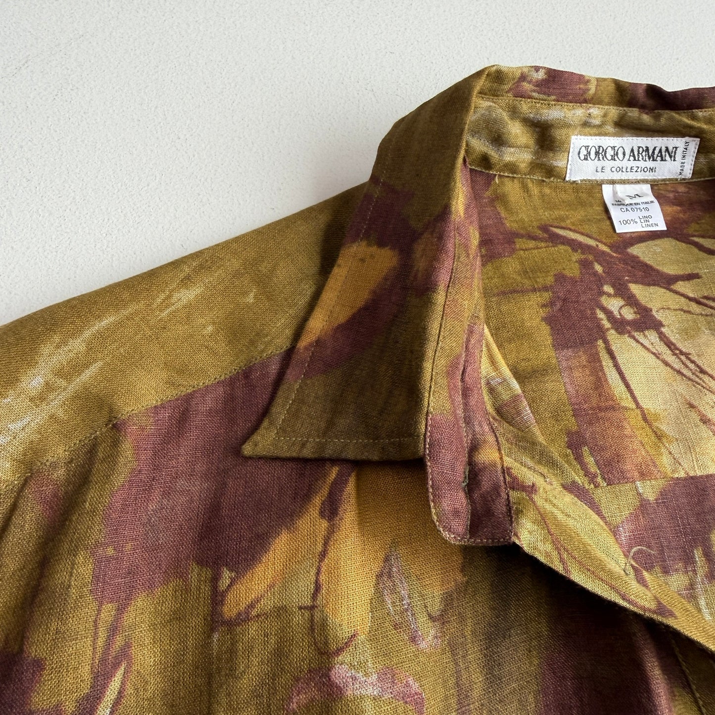 VNTG Giorgio Armani (M / L) 100% Linen Floral Abstract Popover Shirt