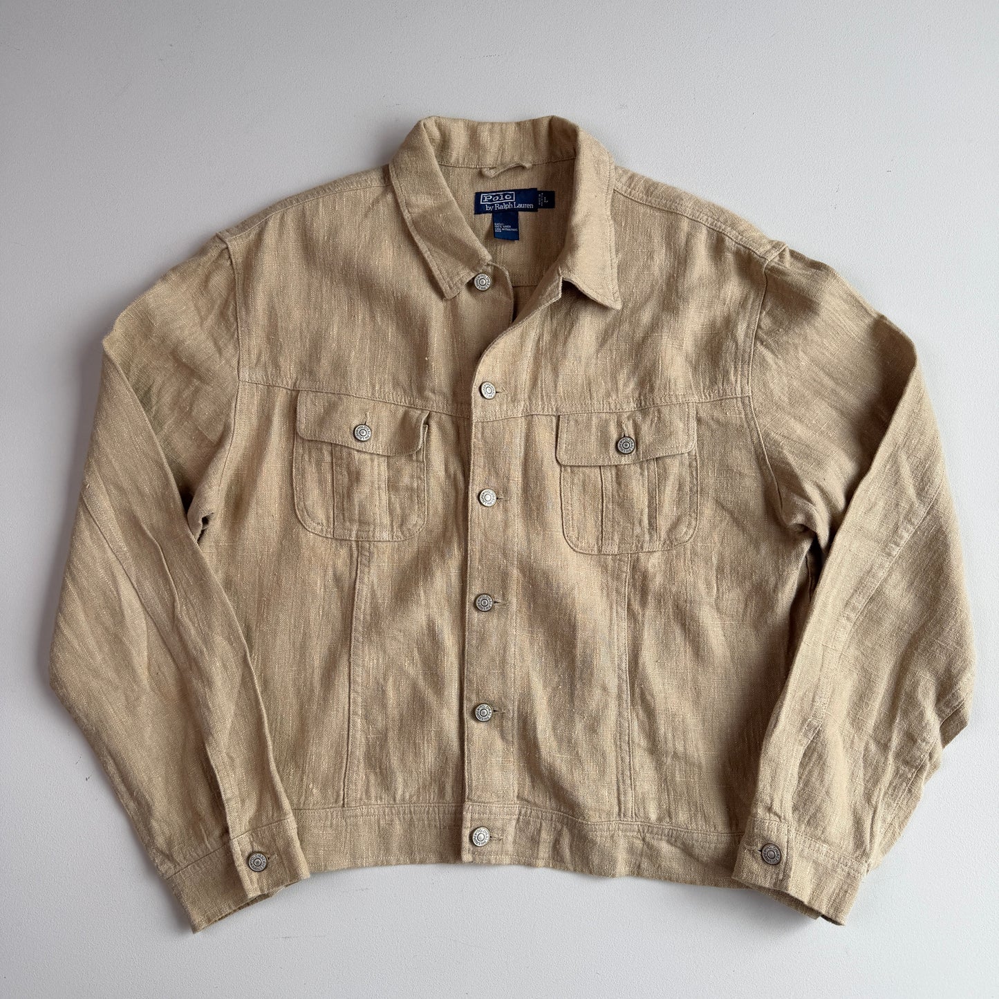Polo Ralph Lauren (L) 100% Linen Beige Trucker-Style Jacket