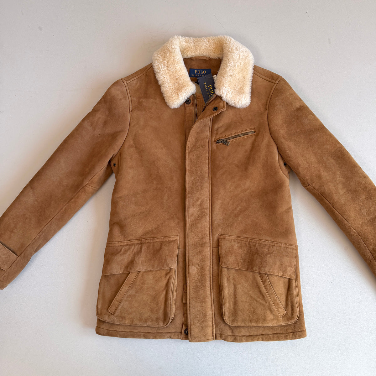 NWT Polo Ralph Lauren (S) Shearling Lamb Suede Leather Car Coat