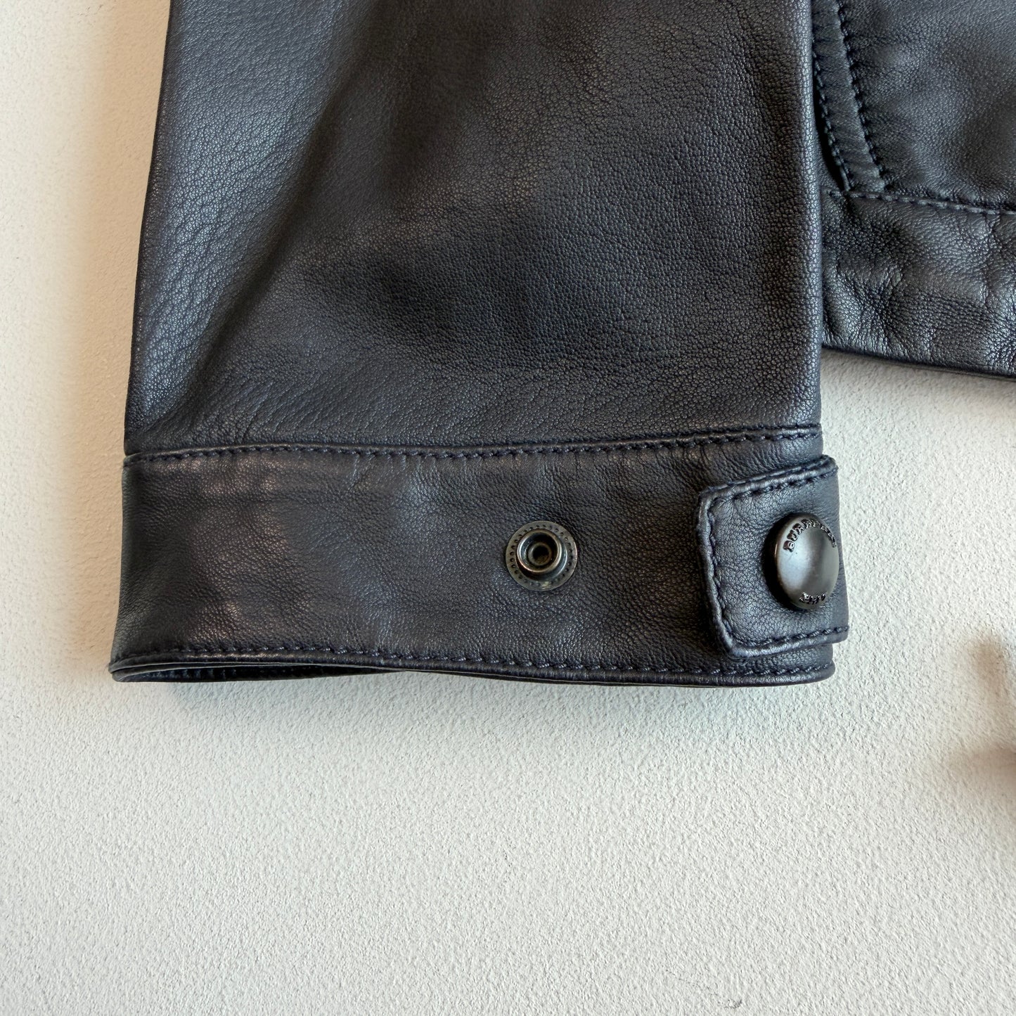 Burberry Brit (M) Leather Slate Blue Zip Hooded Jacket