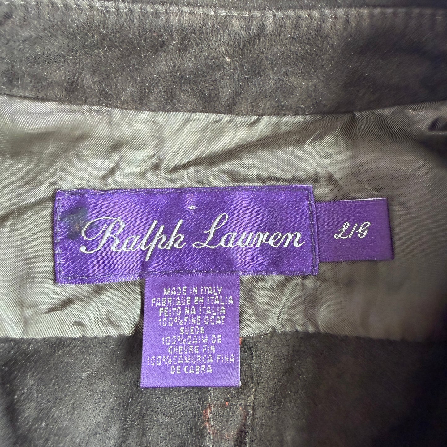 Ralph Lauren Purple Label (L) Olive Green/Brown Goat Suede Leather Shirt
