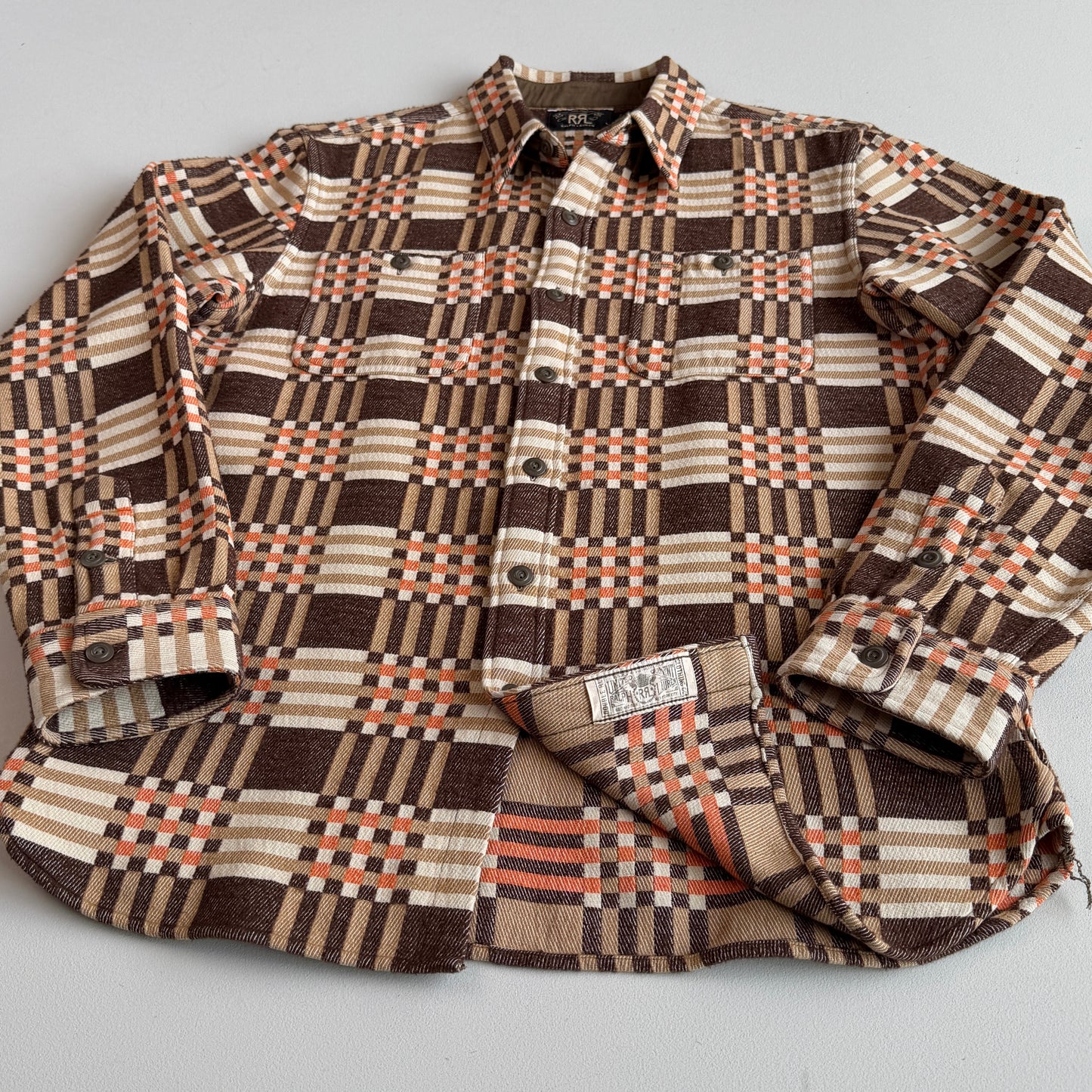 RRL Ralph Lauren (M) Cody Jacquard Cotton Brown/Orange Heritage Work Shirt (Copy)