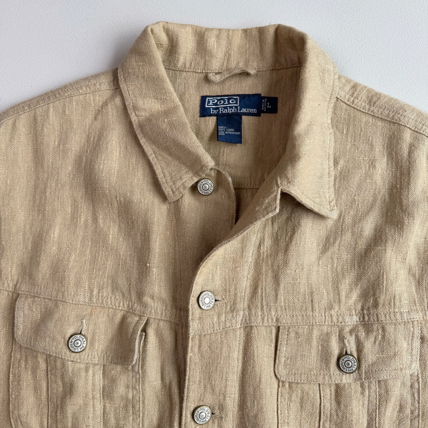 Polo Ralph Lauren (L) 100% Linen Beige Trucker-Style Jacket