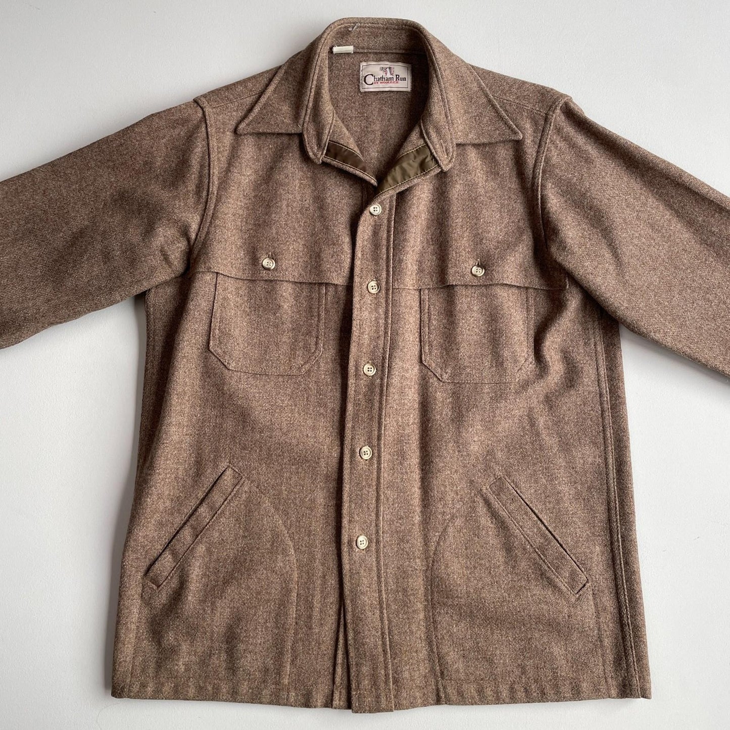 VNTG Woolrich Chatham Run (M) Wool Double Cape Peanut Brown Jac-Shirt