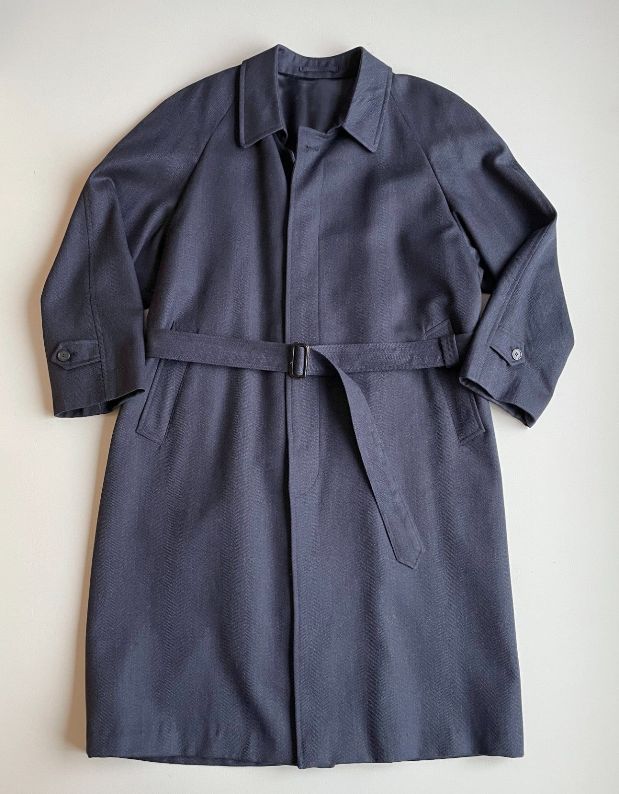 VNTG Christian Dior (42R / 44R) Slate Blue 100% Wool Twill Balmacaan Over Coat