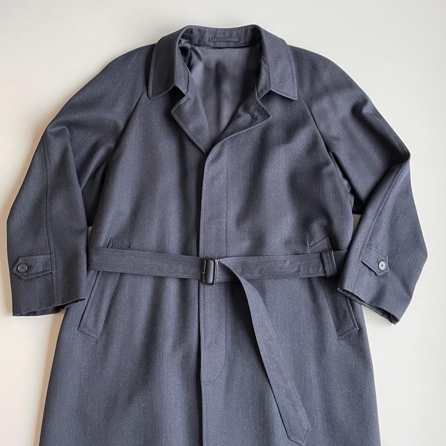 VNTG Christian Dior (42R / 44R) Slate Blue 100% Wool Twill Balmacaan Over Coat