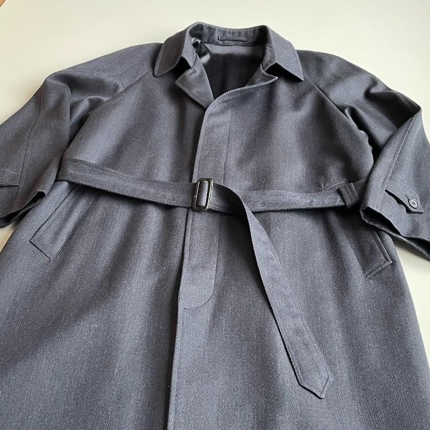 VNTG Christian Dior (42R / 44R) Slate Blue 100% Wool Twill Balmacaan Over Coat