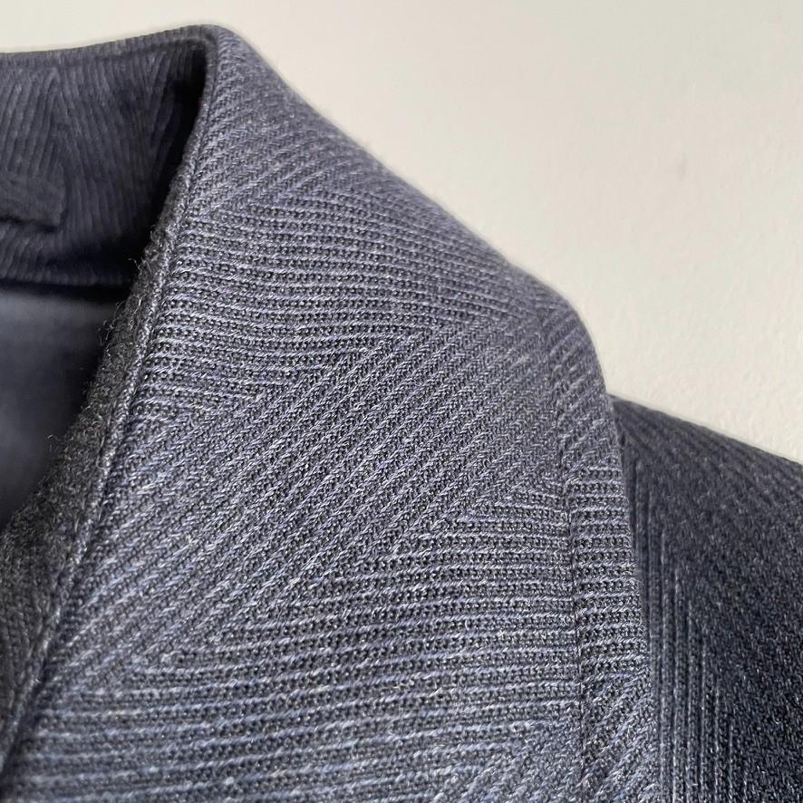 VNTG Christian Dior (42R / 44R) Slate Blue 100% Wool Twill Balmacaan Over Coat