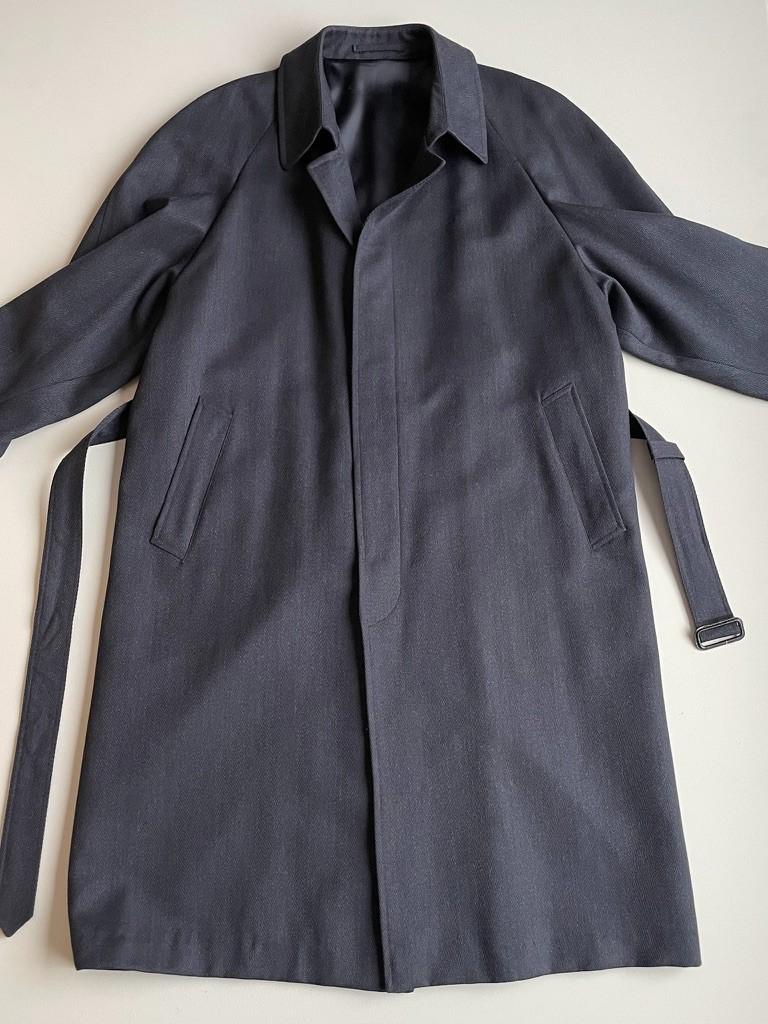 VNTG Christian Dior (42R / 44R) Slate Blue 100% Wool Twill Balmacaan Over Coat