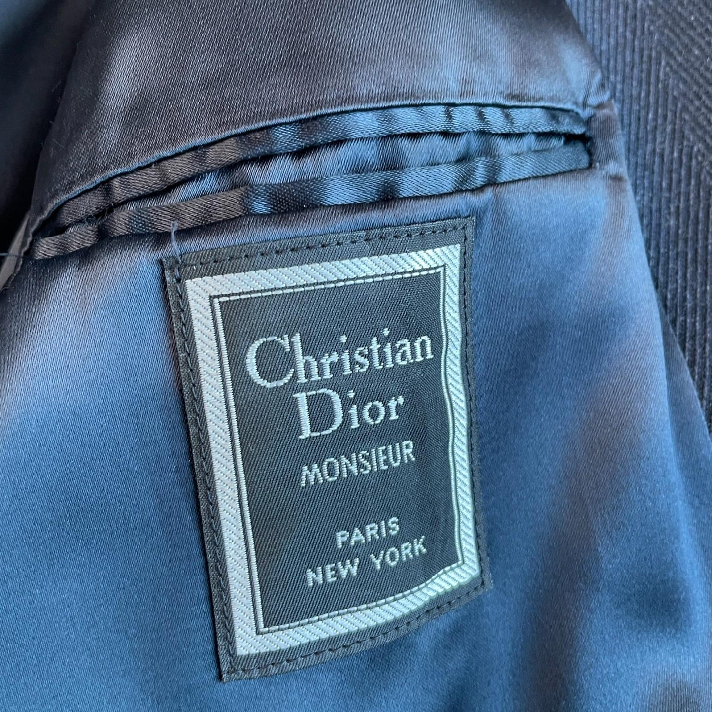 VNTG Christian Dior (42R / 44R) Slate Blue 100% Wool Twill Balmacaan Over Coat