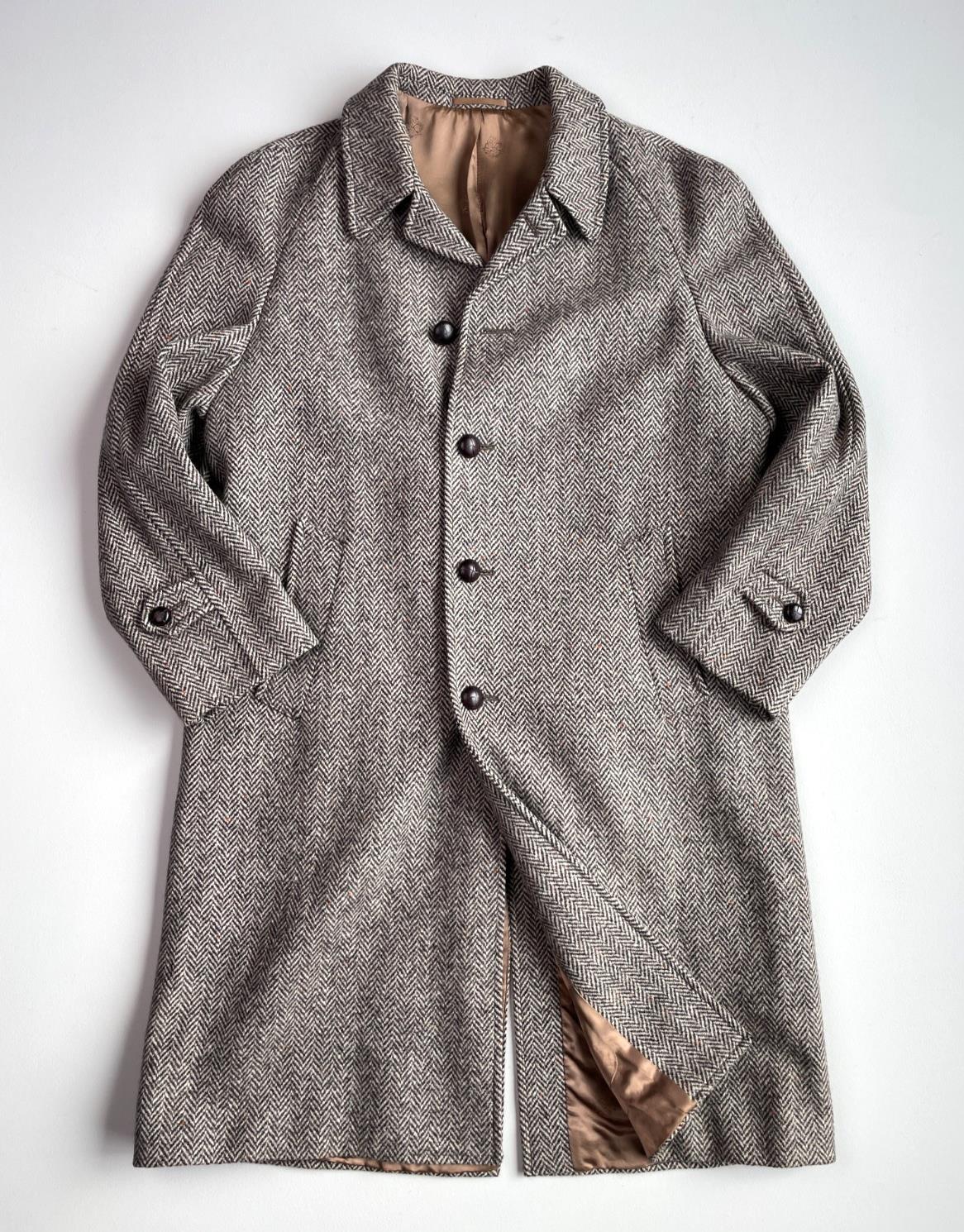 VNTG Crombie (42R) Wool Donegal Herringbone Tweed Flecked Balmacaan Overcoat