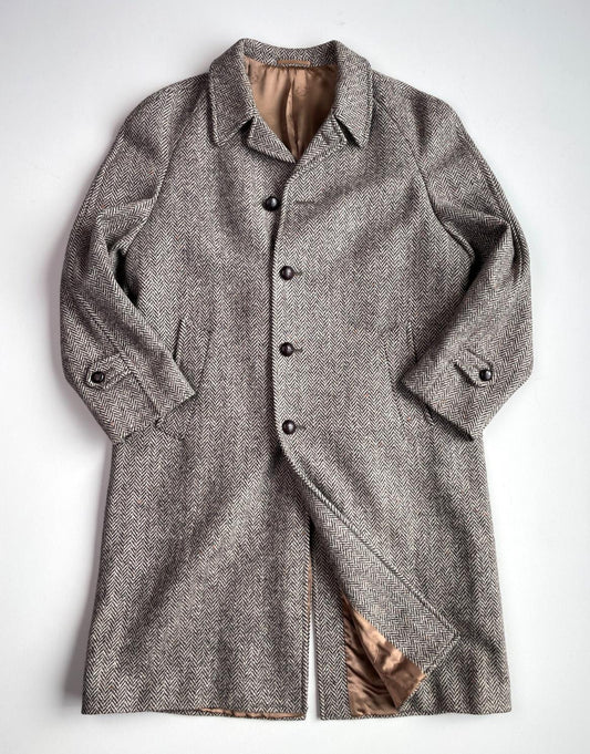 VNTG Crombie (42R) Wool Donegal Herringbone Tweed Flecked Balmacaan Overcoat