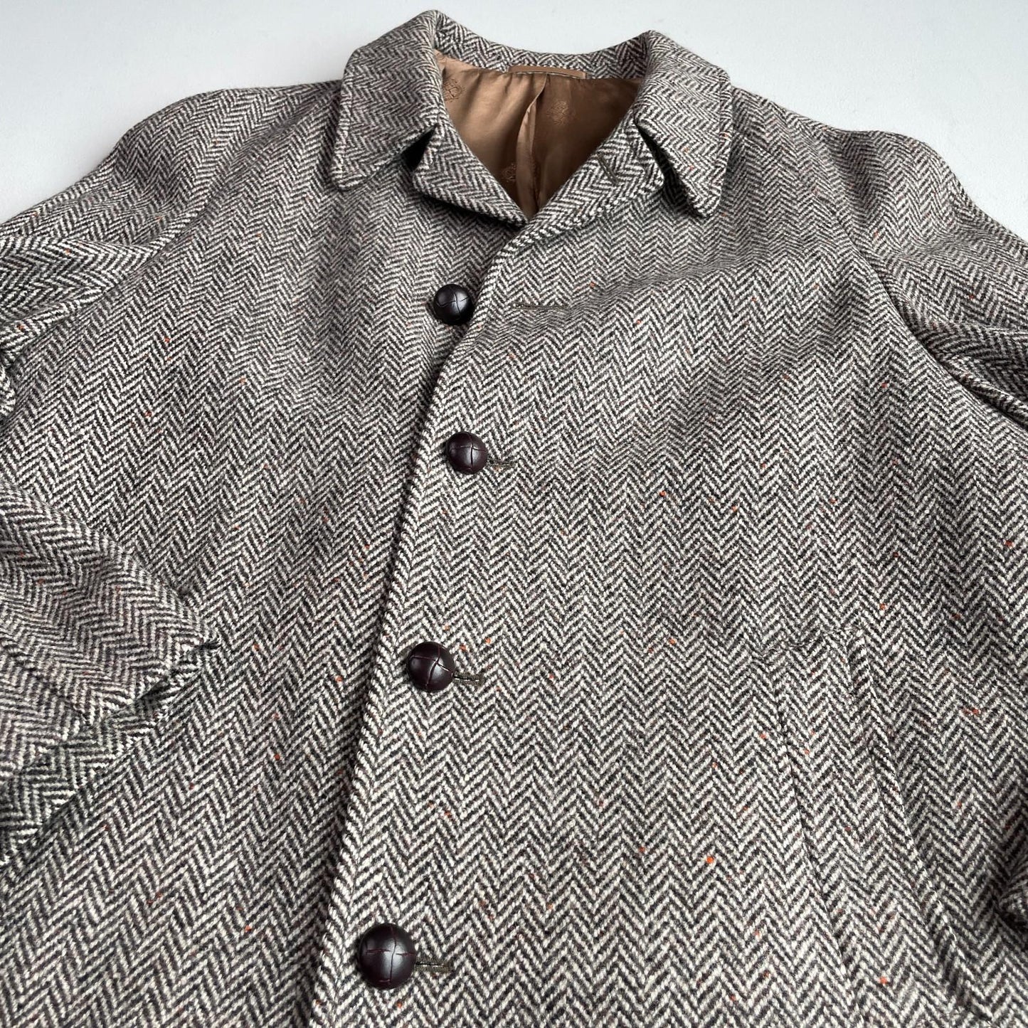 VNTG Crombie (42R) Wool Donegal Herringbone Tweed Flecked Balmacaan Overcoat