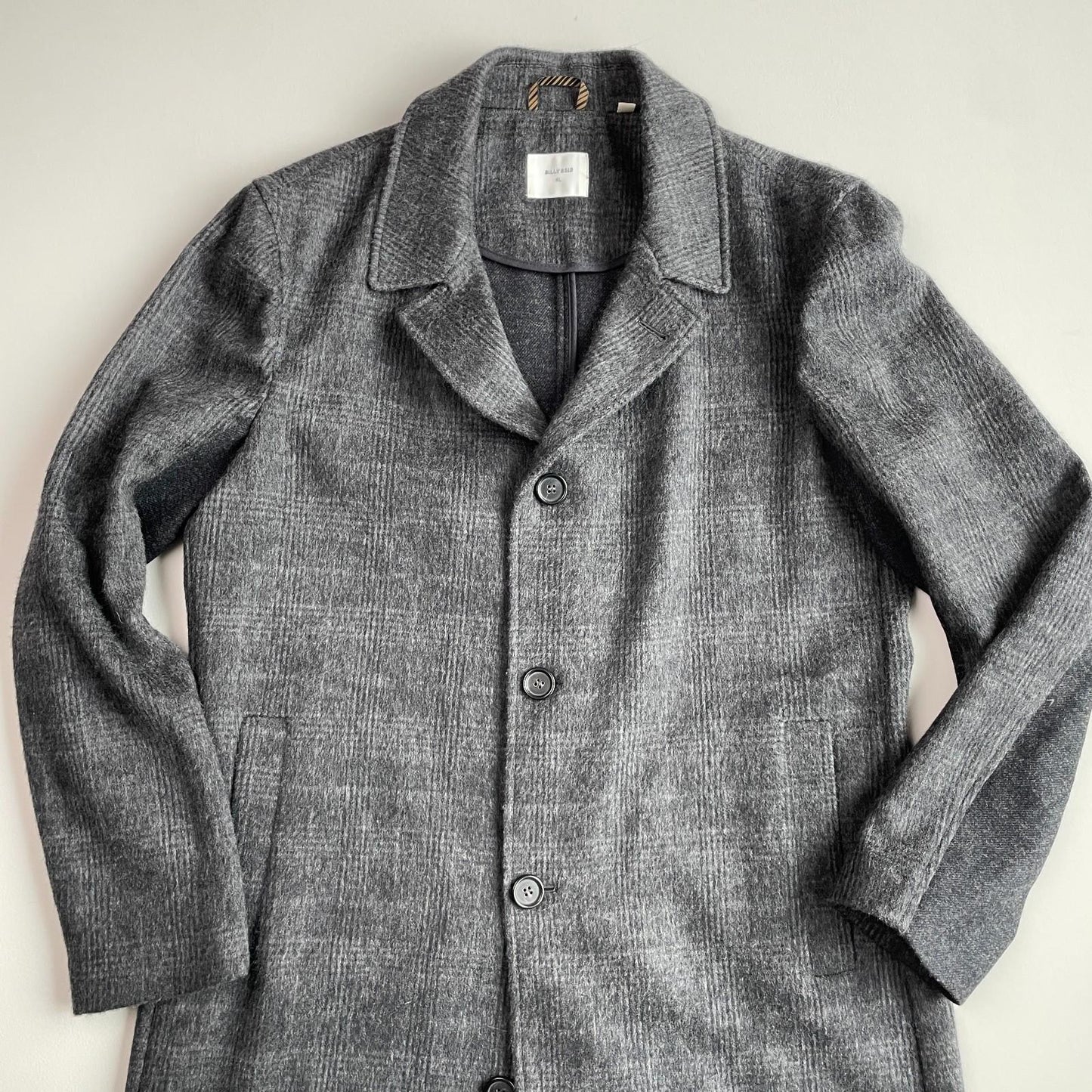 NWOT Billy Reid (XL) Wool/Cashmere Check Brushed Walking Topcoat