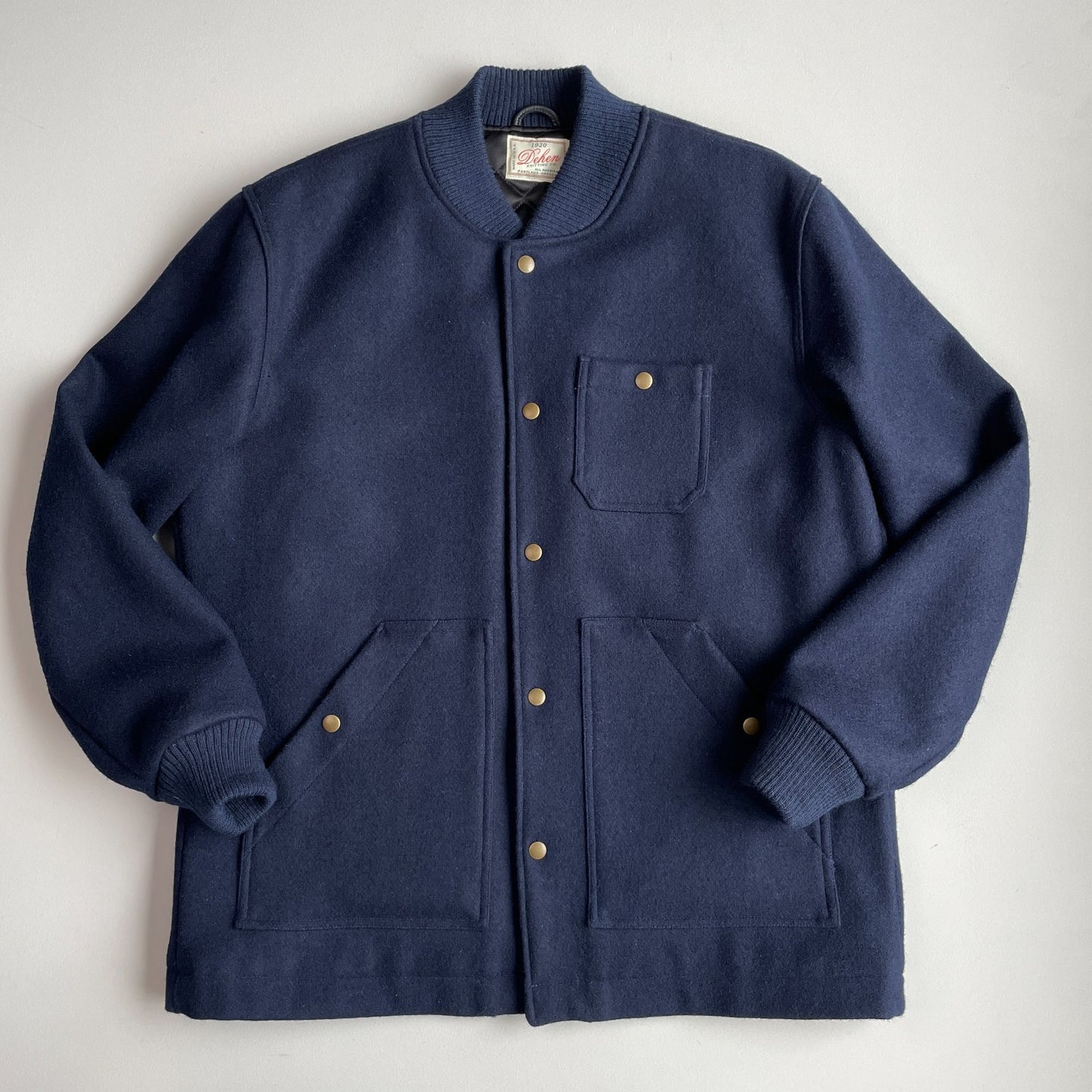 Dehen 1920 (XL) Navy Blue 100% Wool Ribbed Field Jacket Coat