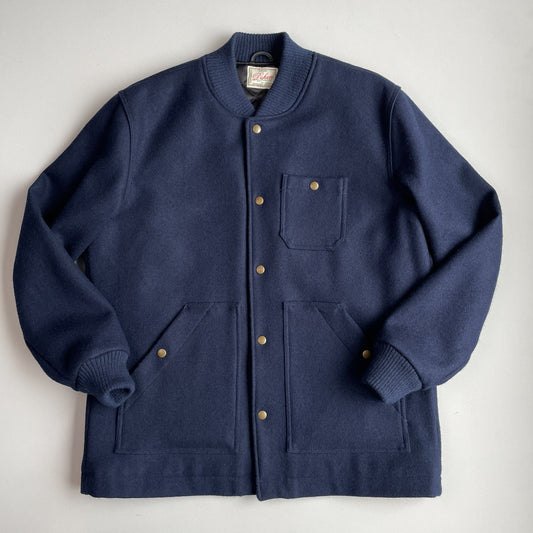 Dehen 1920 (XL) Navy Blue 100% Wool Ribbed Field Jacket Coat