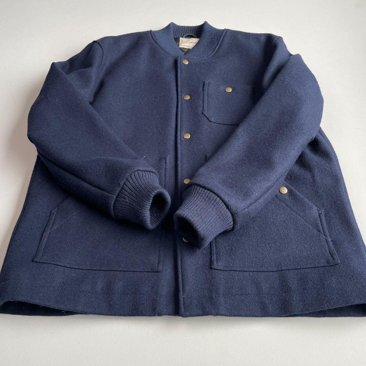 Dehen 1920 (XL) Navy Blue 100% Wool Ribbed Field Jacket Coat