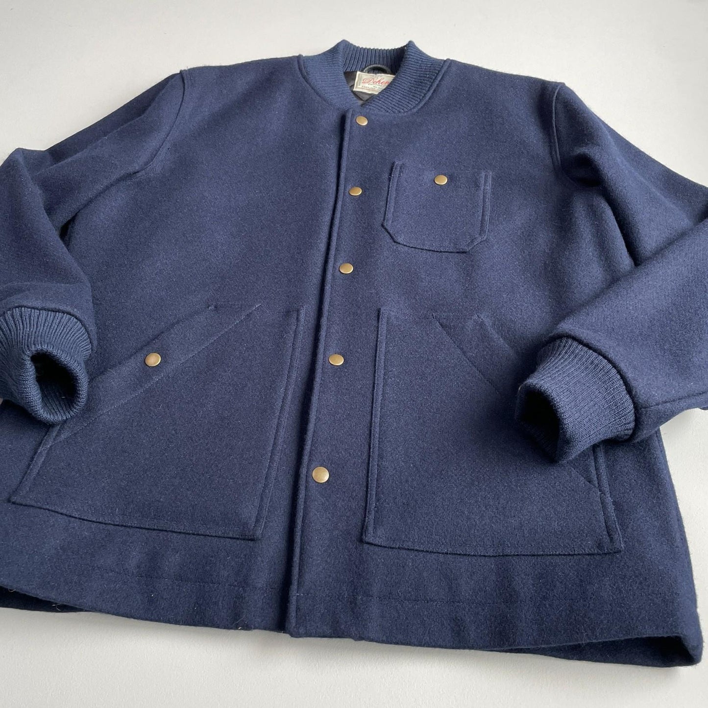 Dehen 1920 (XL) Navy Blue 100% Wool Ribbed Field Jacket Coat