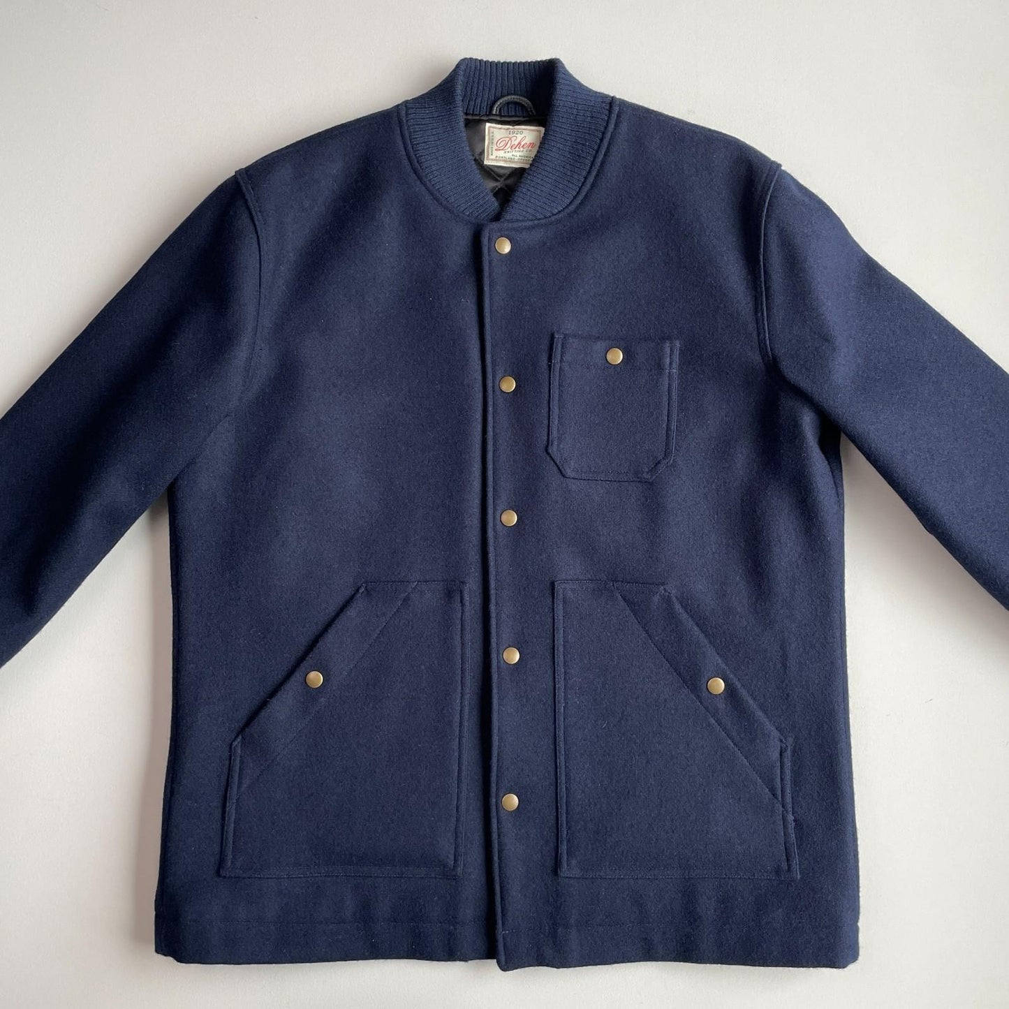 Dehen 1920 (XL) Navy Blue 100% Wool Ribbed Field Jacket Coat