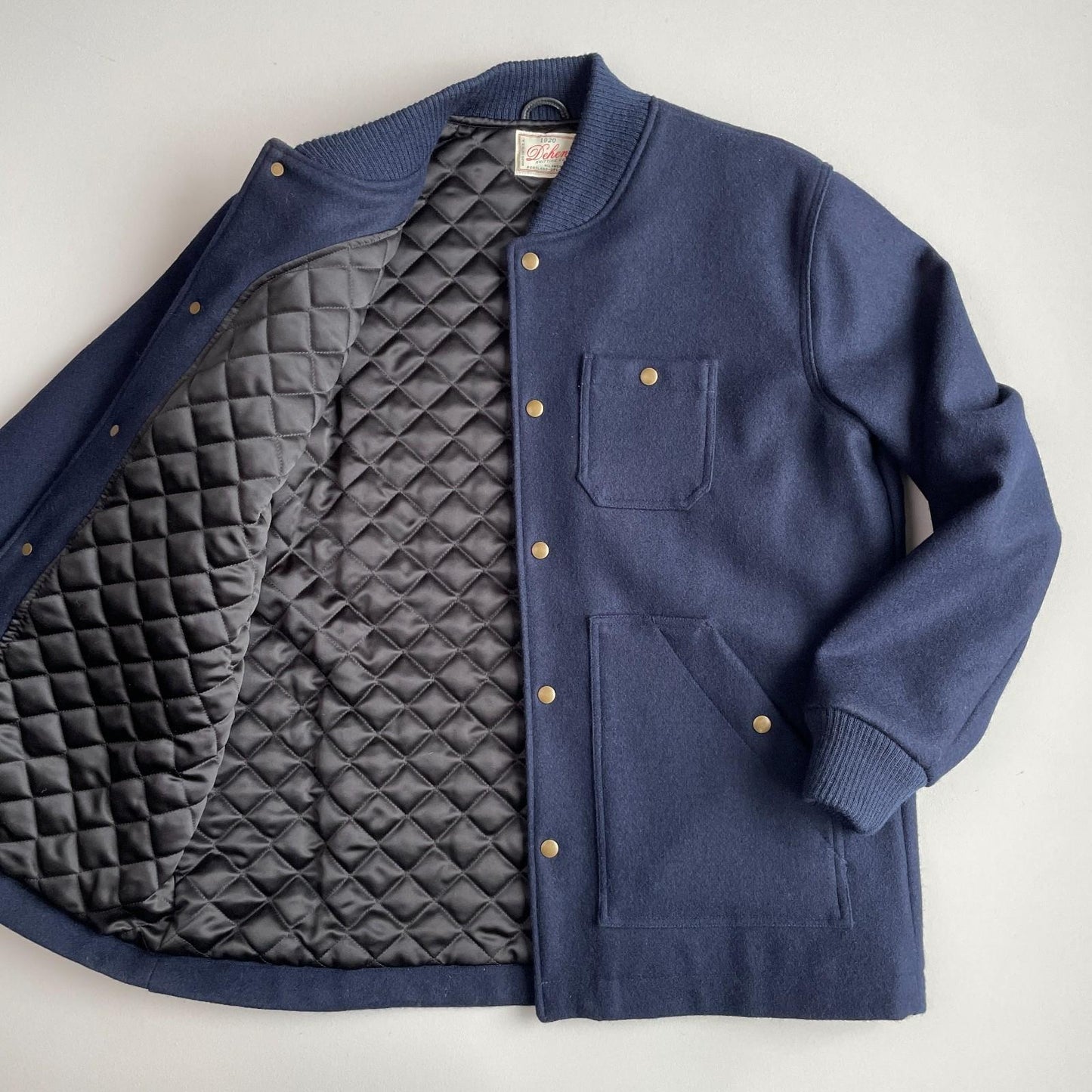 Dehen 1920 (XL) Navy Blue 100% Wool Ribbed Field Jacket Coat