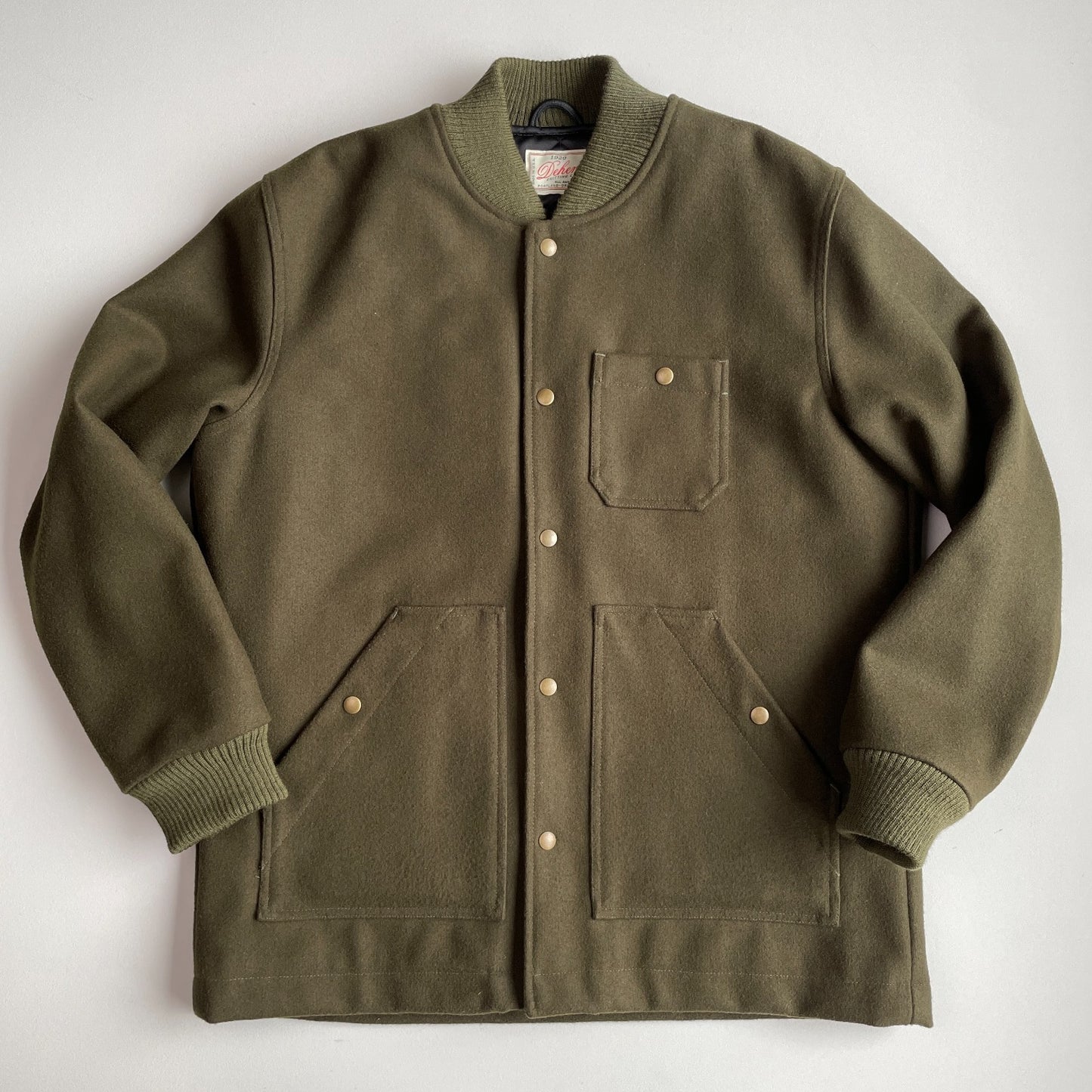 Dehen 1920 (XL) Army Green 100% Wool Ribbed Field Jacket Coat
