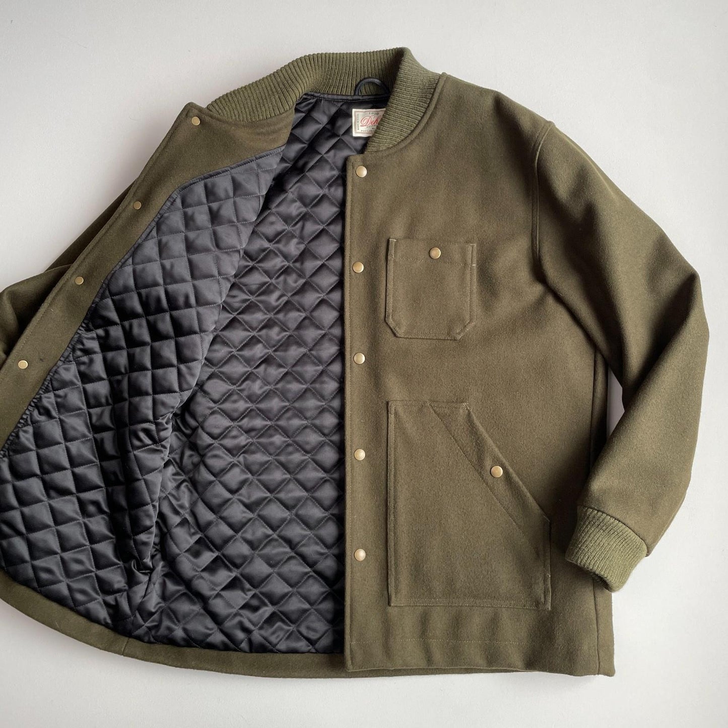 Dehen 1920 (XL) Army Green 100% Wool Ribbed Field Jacket Coat