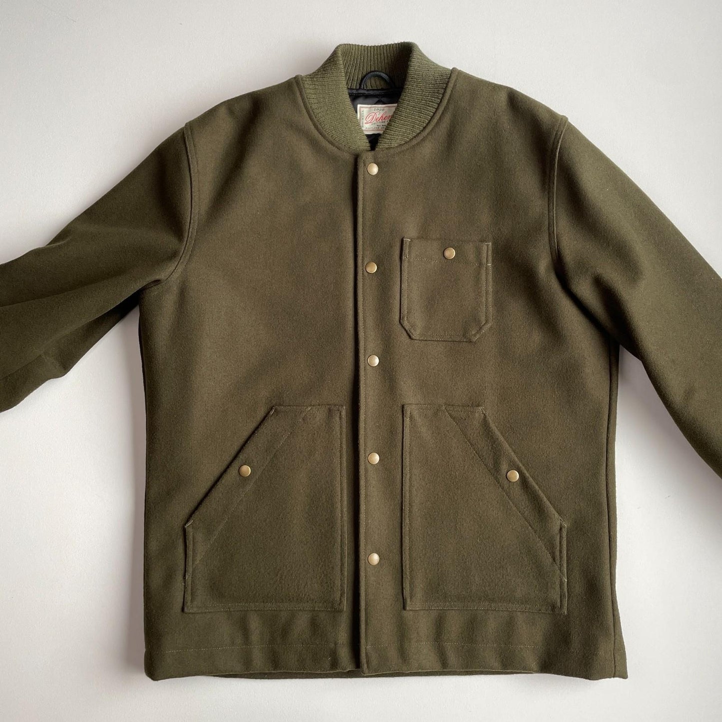Dehen 1920 (XL) Army Green 100% Wool Ribbed Field Jacket Coat