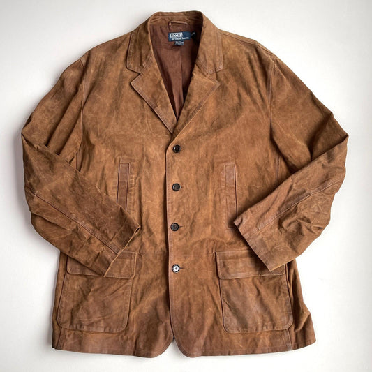 Polo Ralph Lauren (2XL) Leather Roughout Half-Norfolk Tawny Field Jacket Coat