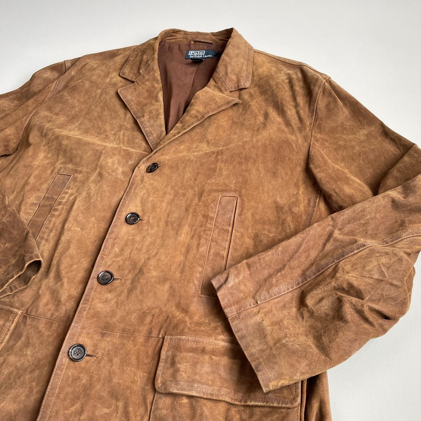 Polo Ralph Lauren (2XL) Leather Roughout Half-Norfolk Tawny Field Jacket Coat