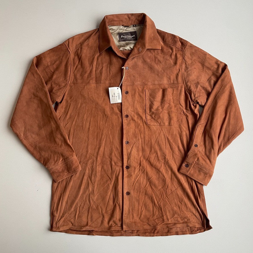 NWT Paul Stuart (M) Tawny Suede Leather Partial Lined Over Shirt