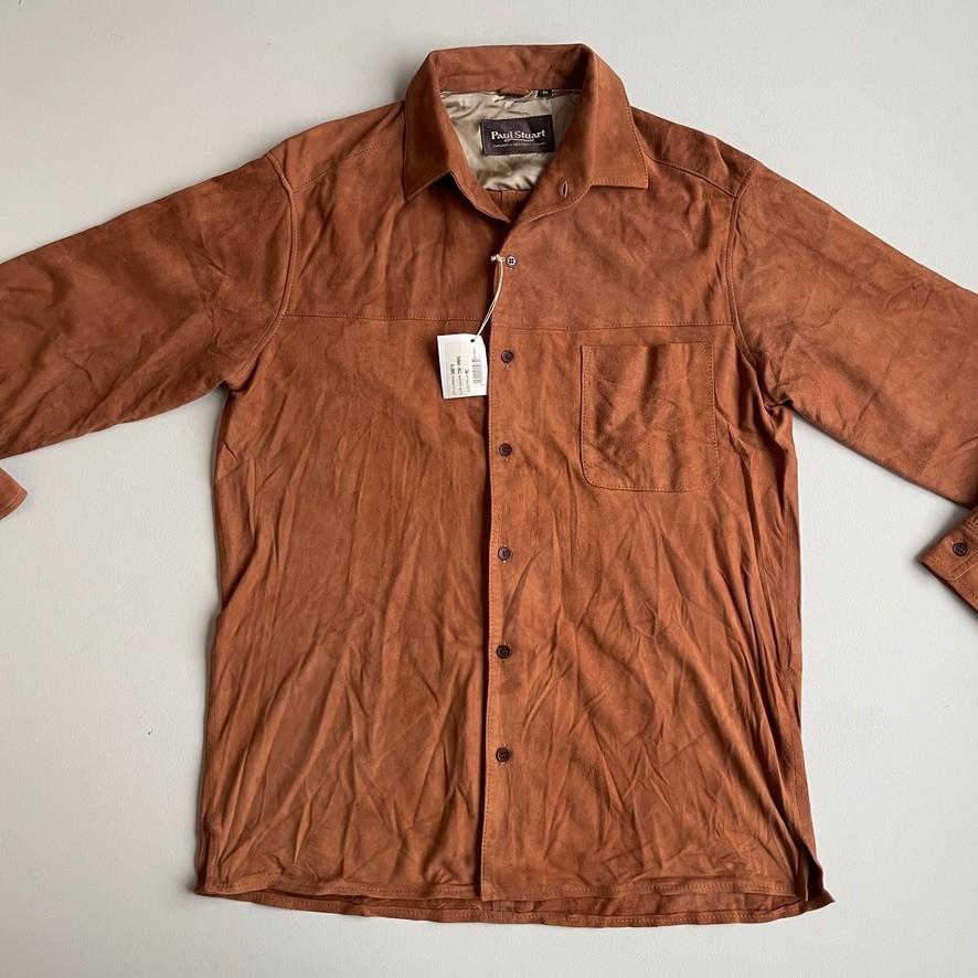 NWT Paul Stuart (M) Tawny Suede Leather Partial Lined Over Shirt
