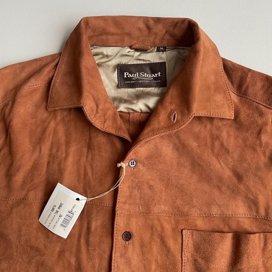 NWT Paul Stuart (M) Tawny Suede Leather Partial Lined Over Shirt