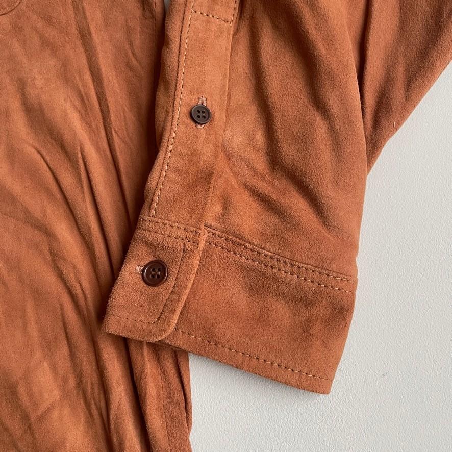 NWT Paul Stuart (M) Tawny Suede Leather Partial Lined Over Shirt