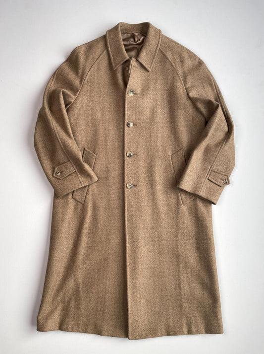 Burberry (42R) 100% Wool Camel Color Balmacaan Ragan Sleeve Over Top Coat