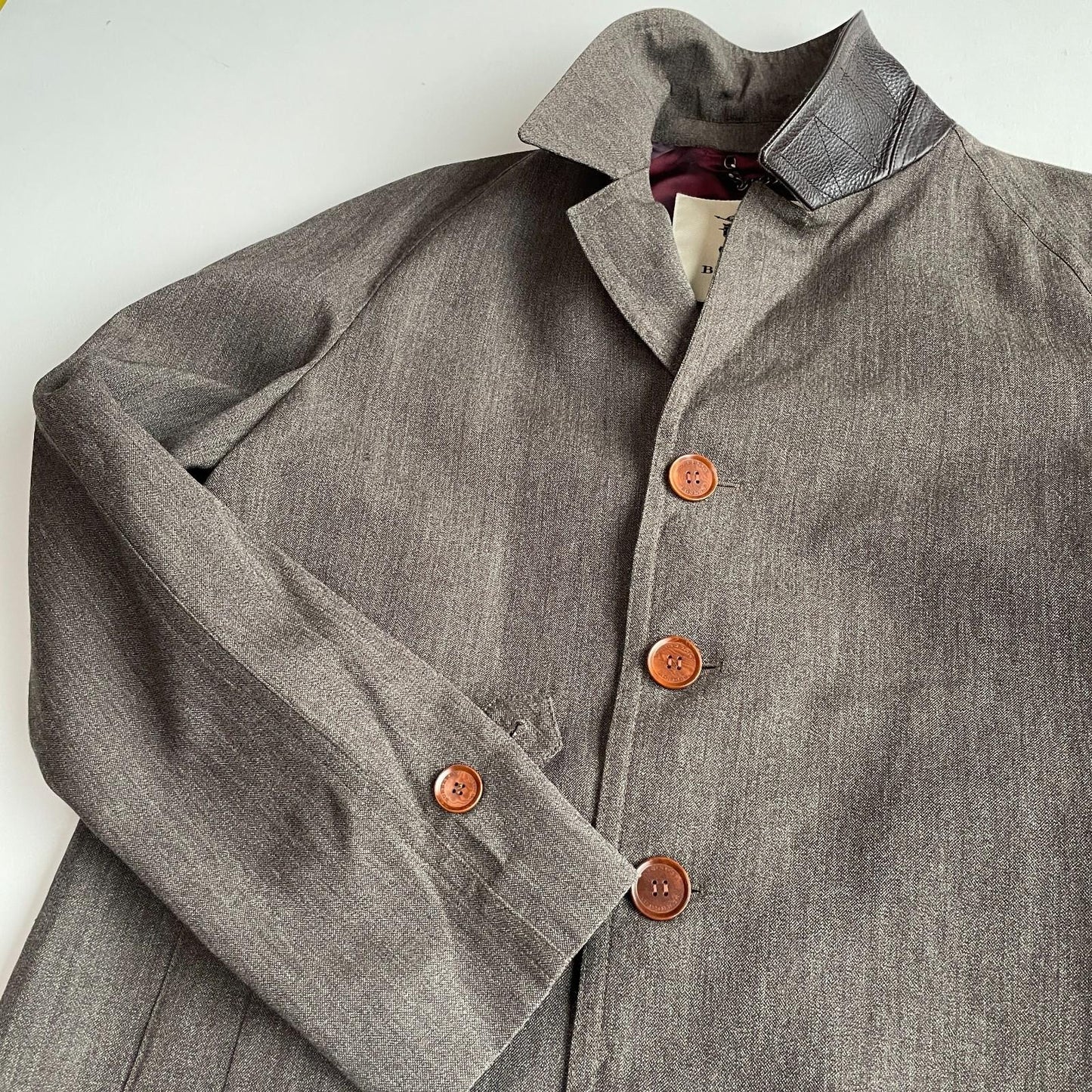 Burberry (54 / XL) Wool Linen Raglan Sleeve Back Belt Car Over Coat
