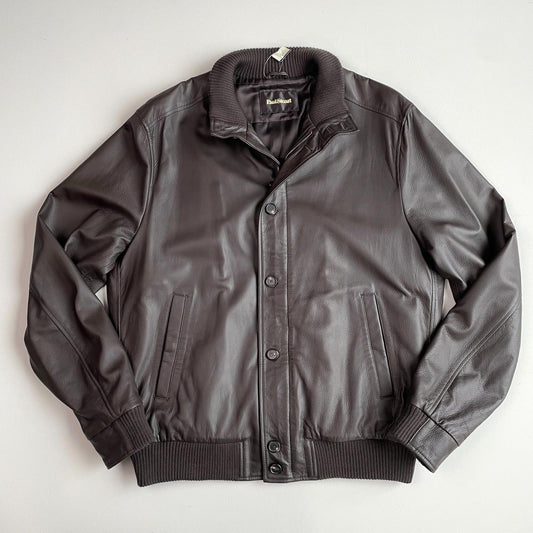 NWT Paul Stuart (XL) Deerskin Leather Chocolate Brown Bomber Jacket