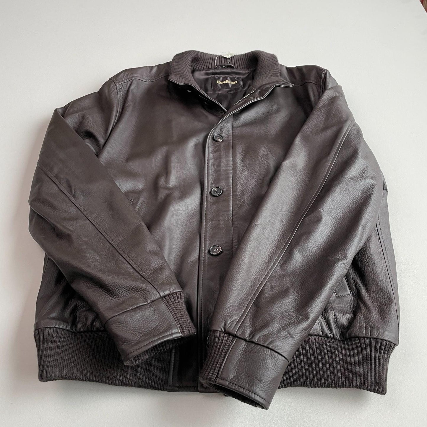 NWT Paul Stuart (XL) Deerskin Leather Chocolate Brown Bomber Jacket