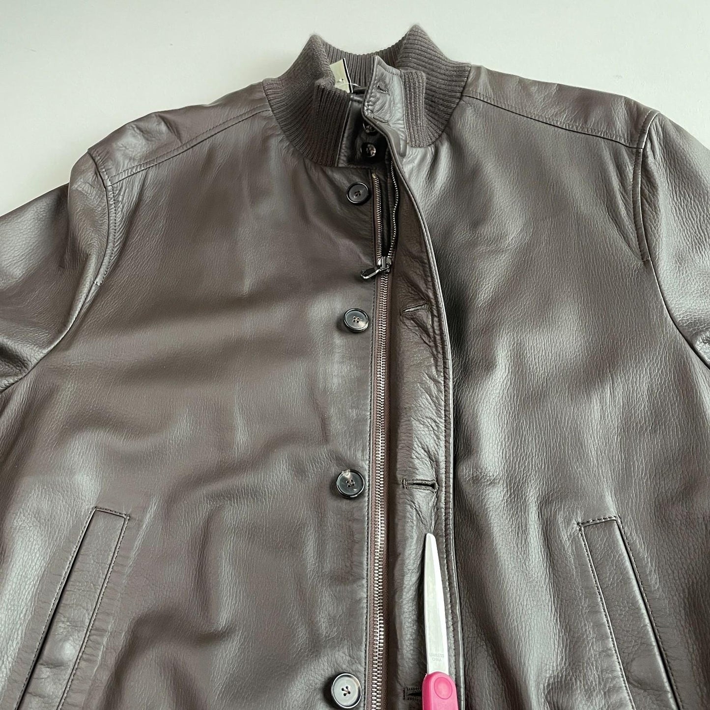 NWT Paul Stuart (XL) Deerskin Leather Chocolate Brown Bomber Jacket