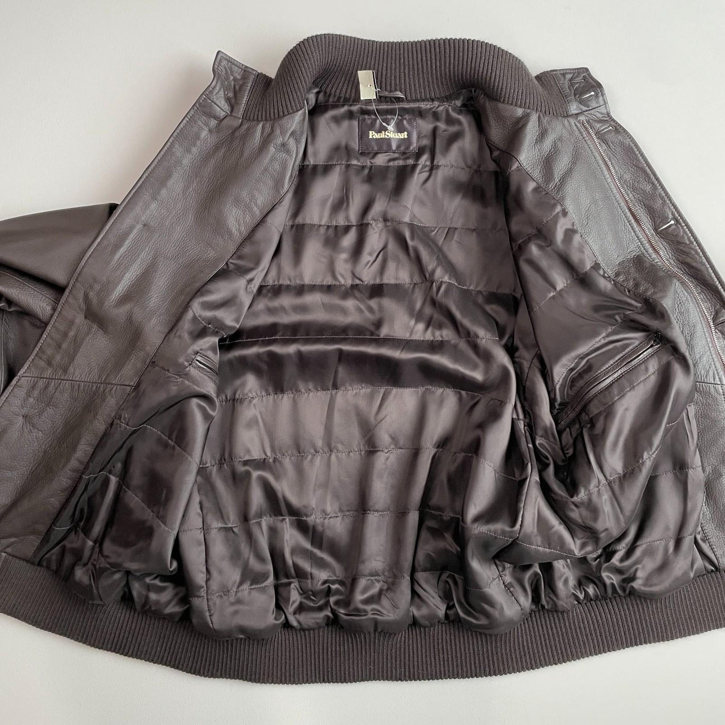 NWT Paul Stuart (XL) Deerskin Leather Chocolate Brown Bomber Jacket