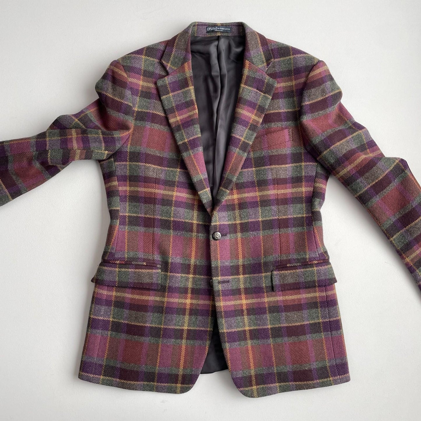 Polo Ralph Lauren (40R) Plum Wool Angora Plaid Tartan Bradford Sports Coat