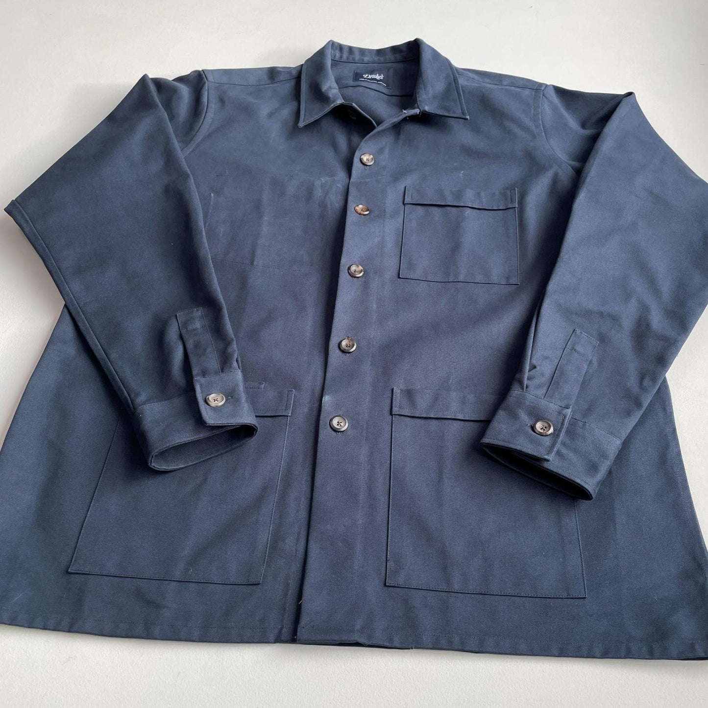 Drake's of London (L) Slate Blue Cotton Canvas Chore Coat Jacket