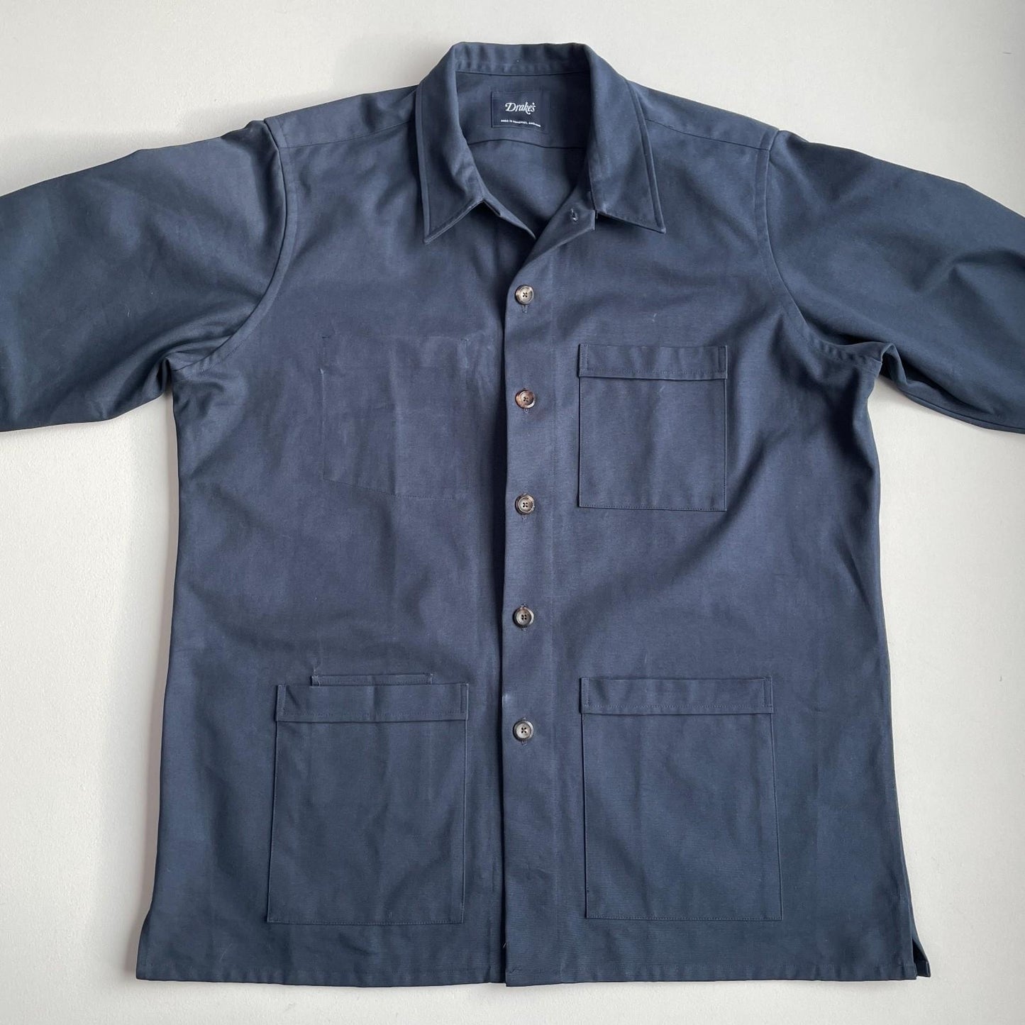 Drake's of London (L) Slate Blue Cotton Canvas Chore Coat Jacket