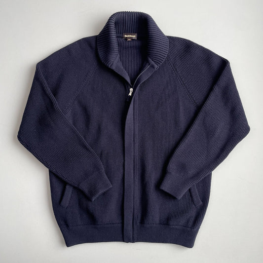 Paul Stuart (M) Navy Blue Wool Heavy Rib-Knit Zip Front Sweater Cardigan
