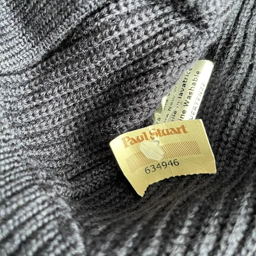 Paul Stuart (M) Navy Blue Wool Heavy Rib-Knit Zip Front Sweater Cardigan