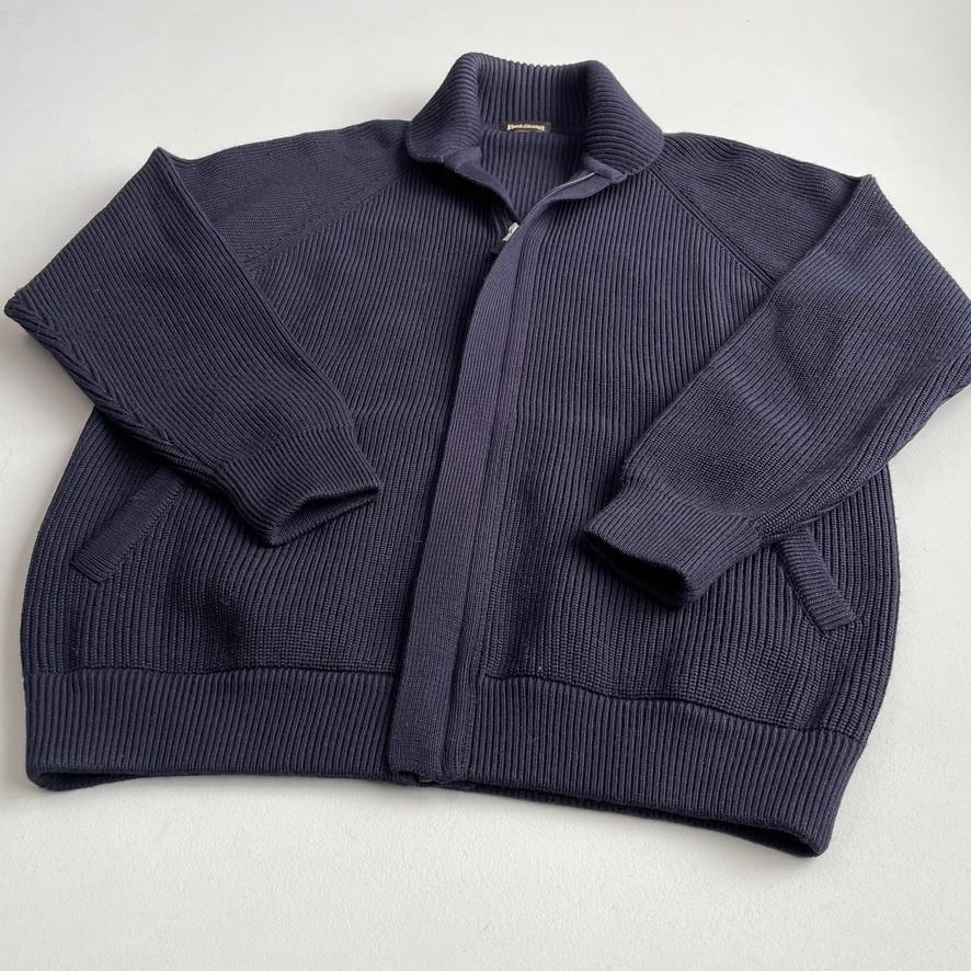Paul Stuart (M) Navy Blue Wool Heavy Rib-Knit Zip Front Sweater Cardigan